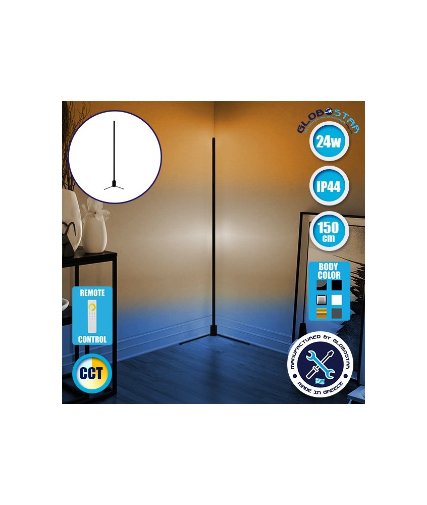 Μοντέρνο Minimal Επιδαπέδιο Μαύρο Φωτιστικό 150cm LED 24 Watt με Ασύρματο Χειριστήριο Αφής 2.4G RF & Dimmer CCT - Ψυχρό - Ημέρας - Θερμό GloboStar ALIEN Design GLOBO-150-10